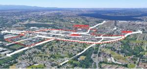 An aerial view of Renton highlighting the subarea set to change under the Rainier/Grady Junction TOD Subarea Plan. Photo provided by the city of Renton