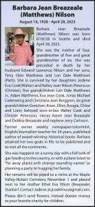 Barbara Jean Breazeale (Matthews) Nilson | Obituary