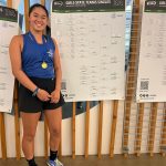 Tayler Conway stands next to the bracket after winning the singles state tournament. Photo provided by Matthew Stuart.