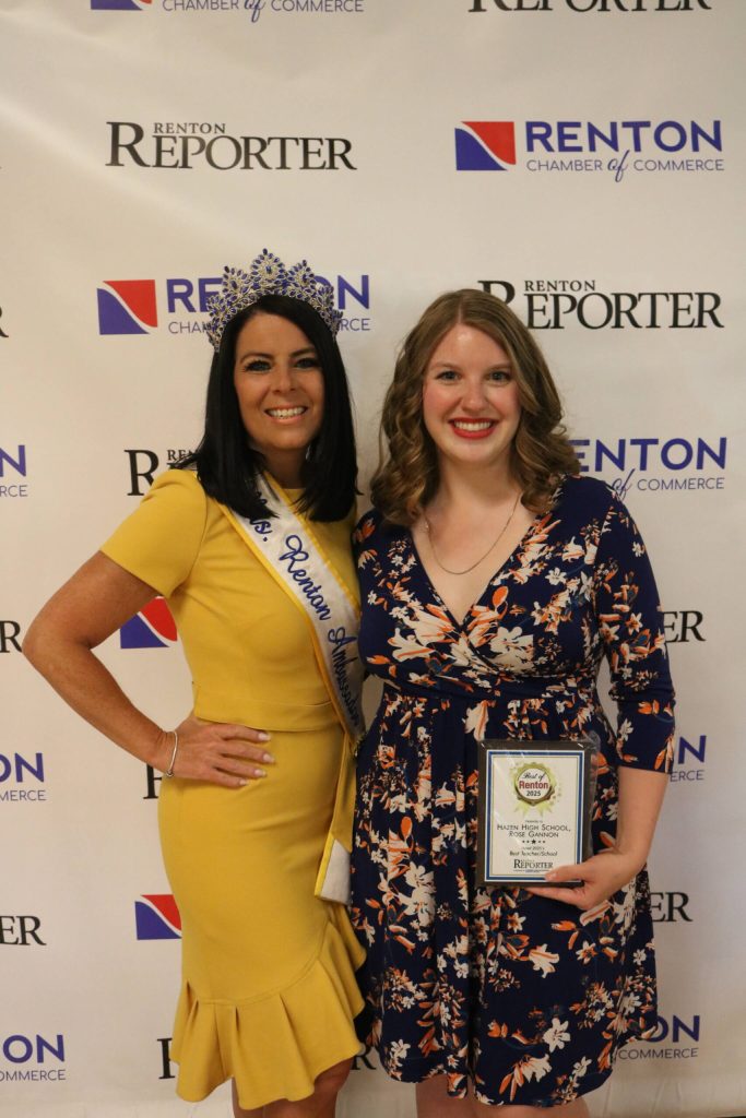 Rose Gannon (right), a math teacher at Hazen High School, was named Best Teacher. She is pictured with Mrs. Renton Ambassador Jennifer Brothers. Photo by Bailey Jo Josie/Renton Reporter