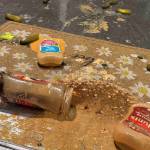 The food thrown at the Vegas door.