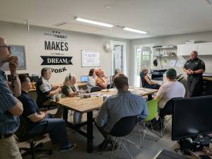 Photo by Bailey Jo Josie/Sound Publishing
At the June 24 Renton Reporter Read All About It community chat night, the Renton Reporter teamed up with Rosie Rourke Real Estate to host Renton Regional Fire Authority Battalion Chief Jeff Vollandt, who spoke about Wildland–urban interface (WUI) and wildfire safety. The next Read All About It event will be Tuesday, July 29.