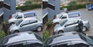Left to right: Romero-Diaz and Nguyen allegedly leaving the car when they arrived and the pair returning after the burglary. Courtesy photos