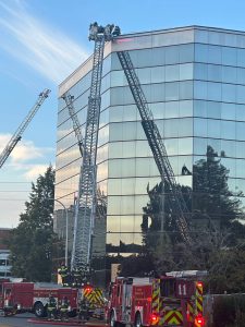 Renton Fire Authority crews responded to a fire on the roof of the the former Boeing 10-16 building on Tuesday night, July 8. Photo provided by Sheryl Friesz