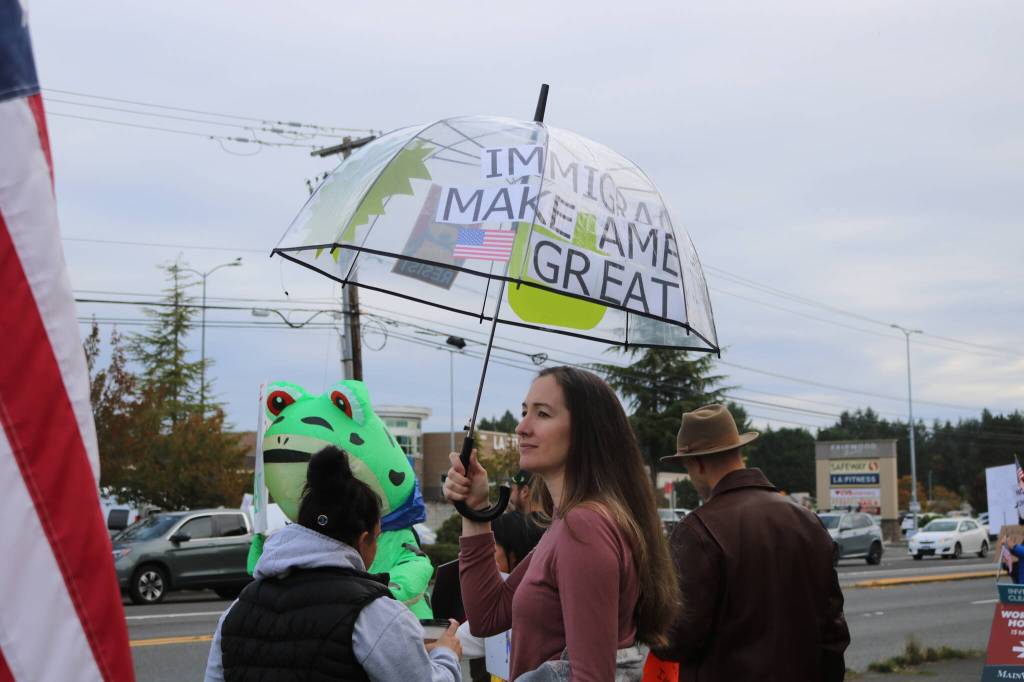 Protesters prepared for possible rain.