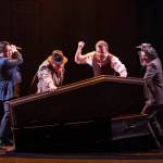 Jonathan Harker (Michael Yichao), Dr. Abraham Van Helsing (Phillip Keiman), Arthur Holmwood (Cameron Widmark) and Dr. Seward (David Breyman) are set to stake the Count. Photo courtesy of Renton Civic Theatre.