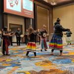 The Muckleshoot Canoe Family begin the coordinator gathering with a cultural opening ceremony. Photo by Bailey Jo Josie/Sound Publishing
