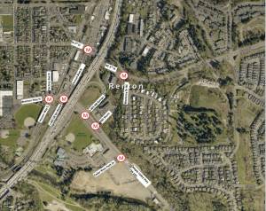 The Ms on the map mark the traffic lights that will be upgraded to be incorporated into the SCOOT system. Photo provided by the city of Renton
