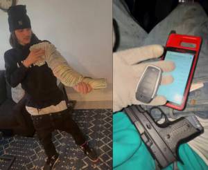 Left to right: A photo of Cunningham and a photo showing an Autel programmer, an Autel universal key and a firearm. From charging documents