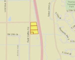 The highlighted parcels show the land the city wants to use for a parks maintenance shop and possibly a resource center. Photo taken from King County Parcel Viewer