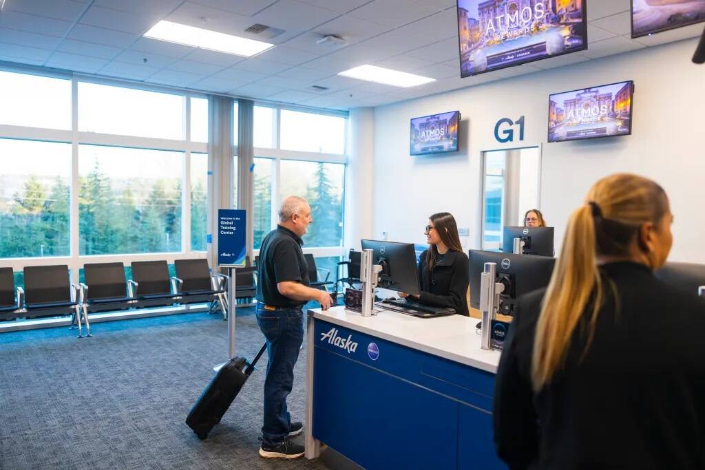 Customer services agents also are trained at the facility with a mock lobby and gate area. Photo provided by Alaska Airlines