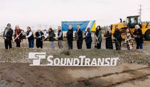 Mayor Armondo Pavone, Sound Transit CEO Dow Constantine, the Renton City Council and other project partners break ground on the new transit center. Photo provided by Sound Transit