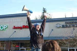 Alex Nemirovsky, a Liberty High School senior, speaks passionately to the crowd. Photo by Bailey Jo Josie/Sound Publishing