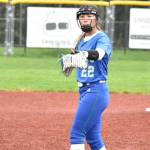 Avery Huh points to the catcher following a pitch against Interlake. Ben Ray / The Reporter