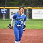 Avery Huh smiles after a strikeout against Interlake. Ben Ray / The Reporter