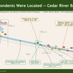 A map brought up during the April 18 Cedar River Council meeting showed the locations of respondents who were impacted by the December 2026 floodings along the Cedar River. Image courtesy of the Cedar River Council.