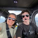 Photos courtesy of Trina Sooy
Trevor Sooy takes his mom, Trina, on one of his flights.