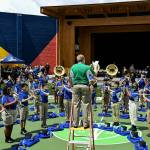 The Hazen High School band performed hit songs to open the Legacy Square opening event.