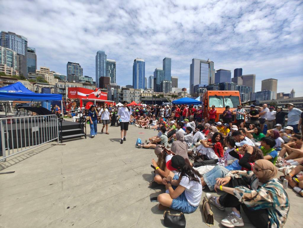 Fans sit and watch at Pier 62 as Belgium and Egypt play. Ben Ray / The Reporter